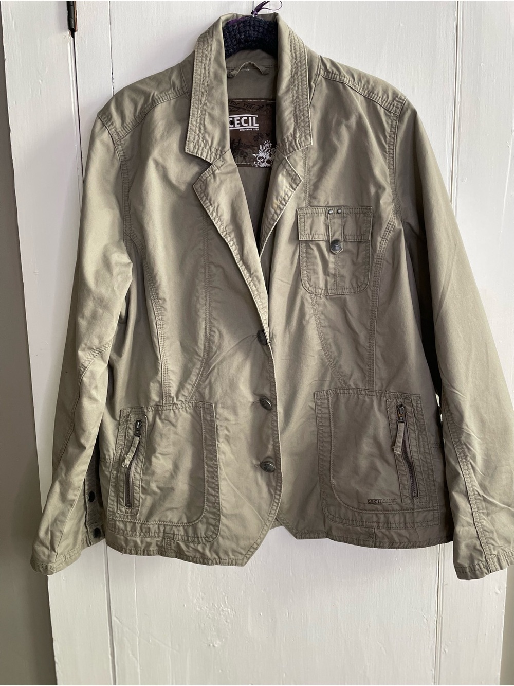 Cecile Women's Olive Khaki 100% Cotton Utility Field Chore Blazer Style Jacket